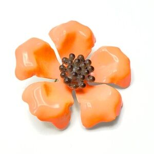 🌈 Peachy Keen — Authentic 1960s Flower Power Enamel Brooch  2¼"  — EUC